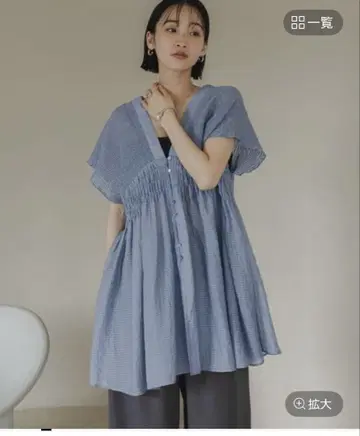 로리즈팜 셔링 튜닉 프렌치 슬리브 블루