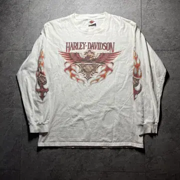 레어 90s harley-davidson 파이어 패턴 롱 T