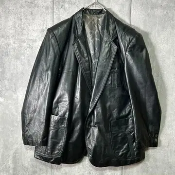 일본제 소가죽 테일러드 자켓 안감 은색 올 패턴 가죽 빈티지 블랙 L