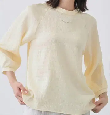 INDVI 인디비 리브 텍스처 7부 소매 셔츠 연한 옐로우 컬러