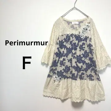 피어리마마 F 튜닉 꽃무늬 자수 레이스 반팔 아이보리 네이비