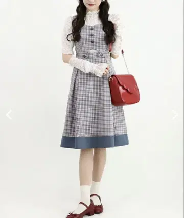 [ 미사용 새상품 ] 뷔스티에풍 커팅 체크 오버롤 스커트/F i.n.t