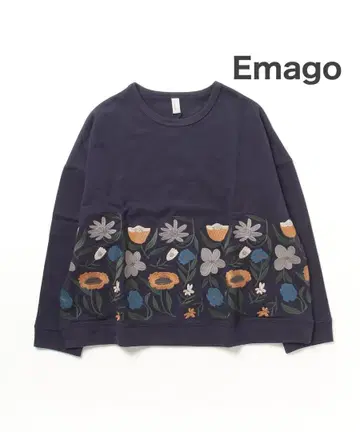 EMAGO [미사용] 맨투맨 풀오버 네이비 꽃 자수