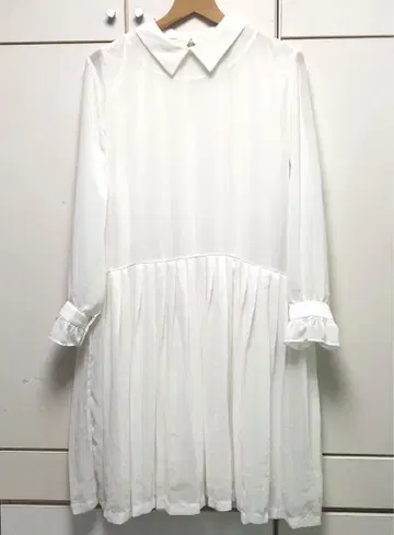 레트로 원피스 시어 절개 개더 카라 부착 여성용 화이트 M 투명감