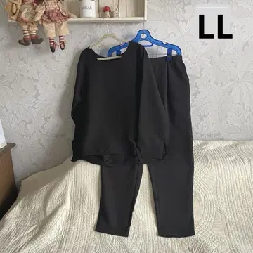 새상품*빅 사이즈 LL 내추럴 블랙 스트레치 티셔츠&팬츠 세트