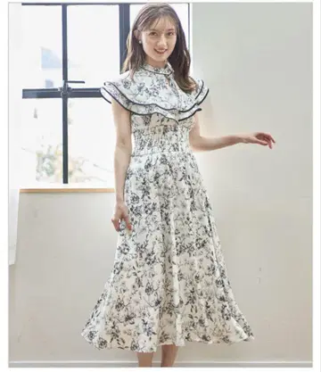 폭스 & 플라워 투왈 드 주이 프린트 케이프 칼라 허리 원피스