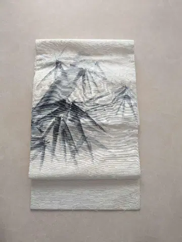 기모노 나고야 오비 히게츠무기 화이트 순수 실크