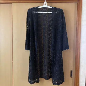 블랙 전체 레이스 롱 가디건