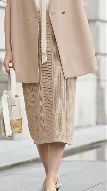 자유구 뜨개질 디자인 베이지 스커트 38