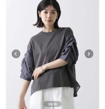 프릴이 달린 그레이 긴팔 상의