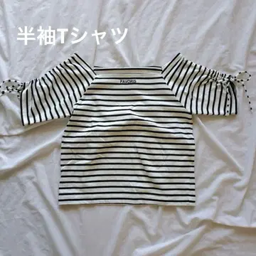 보더 반팔 T셔츠 [F] 보더 스퀘어넥 라운드 슬리브 리본