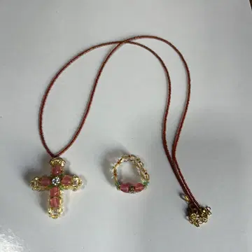 비즈 십자가 목걸이 반지 세트