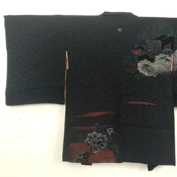 앤티크 겉옷 사지문 고쇼카와 모란 순수 실크 기장 76 화장 62 블랙