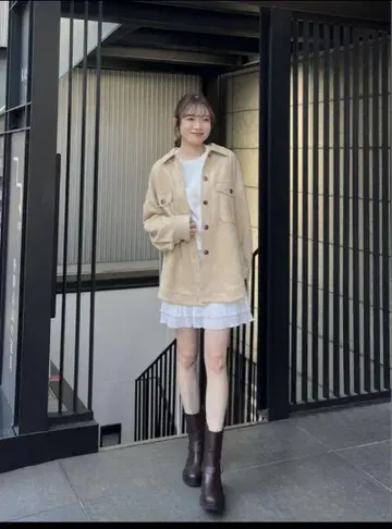 COCO DEAL 스웨이드 셔츠 블루종 베이지