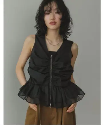 Re:EDIT 오간자 더블 지퍼 플레어 베스트