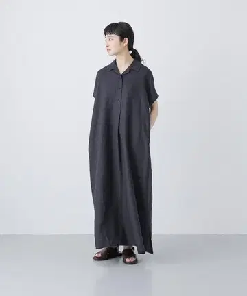카구레 린넨 프렌치 셔츠 원피스 사이즈 1 네이비