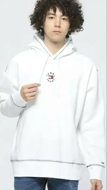 새상품급 TOMMY JEANS 화이트 후드티 속기모 L 사이즈