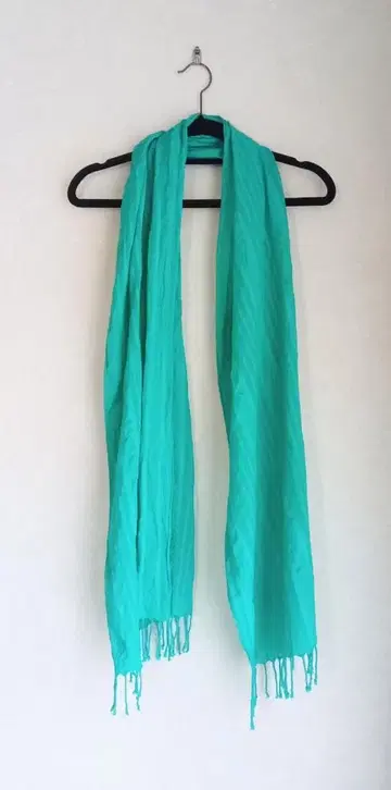 핸드메이드 손염색 면 스톨 스트라이프 (에메랄드 그린)