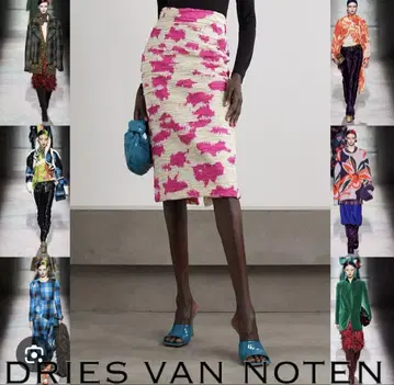 [ DRIES VAN NOTEN ] Santony 프린트 스커트 핑크