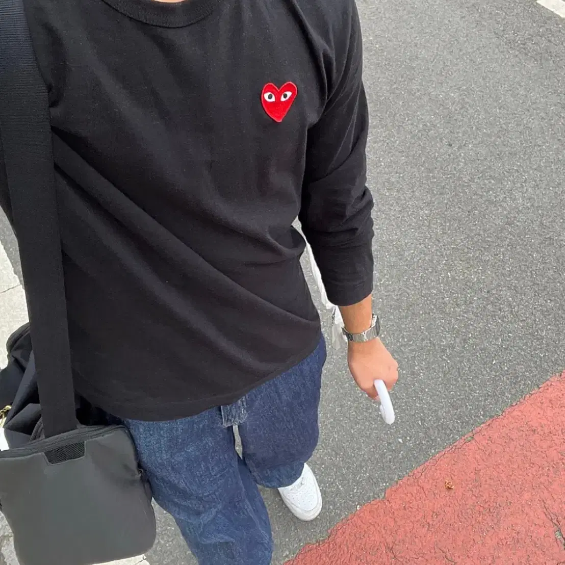 정품/무료배송) 꼼데가르송 롱슬리브 긴팔 레드와펜 남녀공용 블랙,화이트