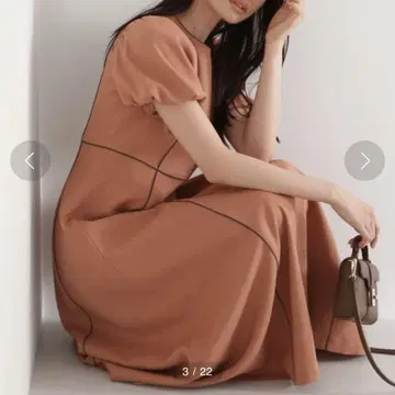 내추럴 뷰티 베이직 파이핑 플레어 원피스 오렌지 [ M ]