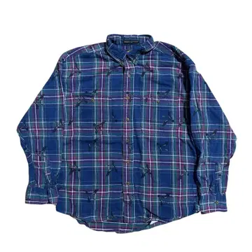 80s 블랙 택 Eddie Bauer 새 패턴 체크 긴팔 셔츠