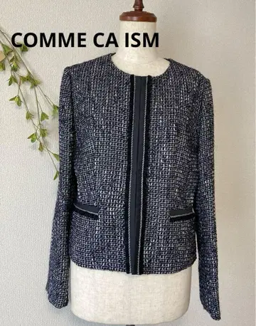 COMME CA ISM 노카라 자켓 트위드 네이비 L 13호