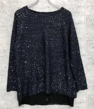 MARICO 구제 의류 살짝 보이는 쉬폰 레이어드 스팽글 니트탑