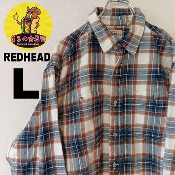 USA 구제 의류 REDHEAD 플란넬 셔츠 L 블루 오렌지 체크