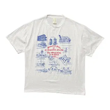 구제 의류 USA제 90S 플로리다주 T셔츠 빈티지 프린트 화이트