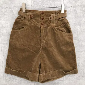 빈티지풍 구제 의류 싸개 단추 하이웨스트 코듀로이 큐롯