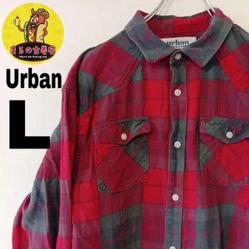 USA 구제 의류 Urban 플란넬 셔츠 L 레드 그레이 체크