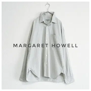 MARGARET HOWELL 스트라이프 코튼 셔츠 그린 계열 M