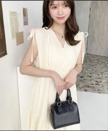 코튼 와셔 셔링 리본 카슈쿨 프렌치 슬리브 티어드 원피스
