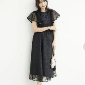 야마다야 Rire Fete 블랙 레이스 프릴 소매 롱 원피스