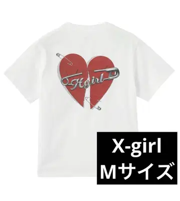 X-girl 세이프티 핀 앤 하트 로고 화이트 티셔츠
