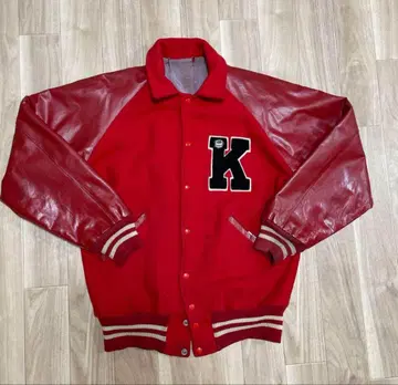 바시티 자켓 가죽 미국 구제 의류 90s 빨간색 레드 스트릿