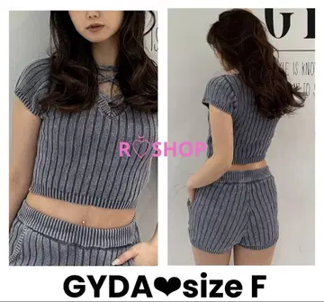 GYDA 2WAY 블리치 와이드 리브 니트 TOPS 네이비 제이다