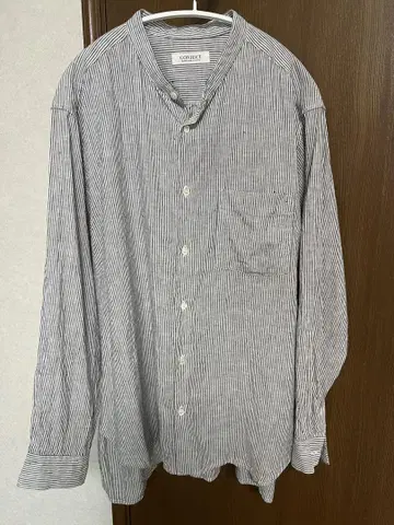 CONFECT 린넨 스트라이프 밴드 카라 셔츠