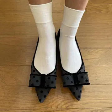 르 탈론 도트 포인티드 튤 리본 플랫 시스루 25.5cm