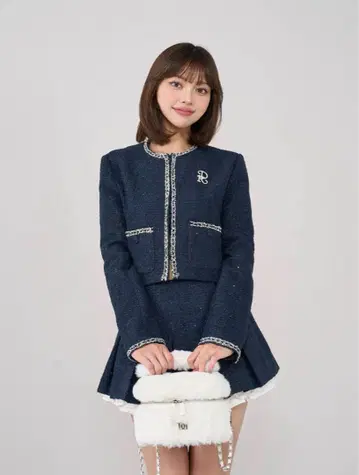 다리치 스팽글 트위드 자켓 네이비