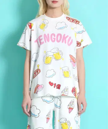 PUNYUS 천국과 지옥 올 패턴 티셔츠 TENGOKU(화이트)