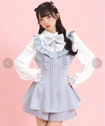 시크릿 허니 소매 레이스 핀턱 프릴 요크 절개 셋업