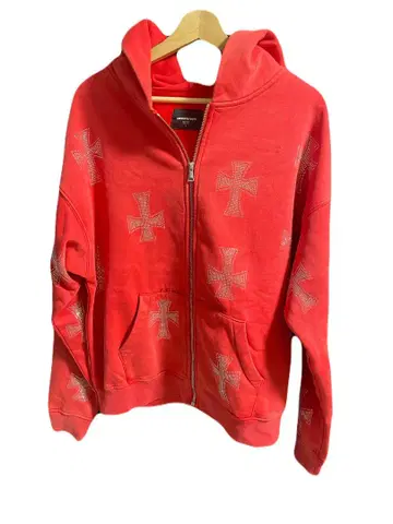 UNKNOWN Cross Rhinestone Zip Up Hoodie