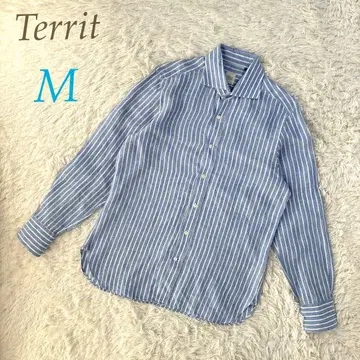 Territ 스카이블루 스트라이프 긴팔 버튼 셔츠 린넨 100%