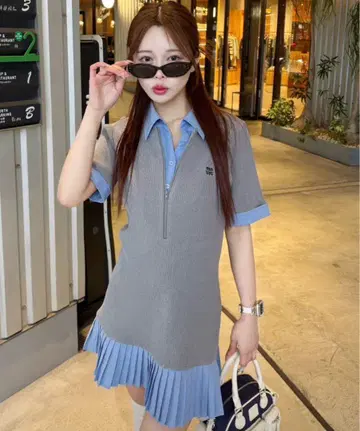 [ Nono기획 ] 도킹 플리츠 미니 원피스 그레이