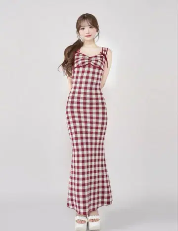Darich 깅엄 자카드 니트 롱 원피스