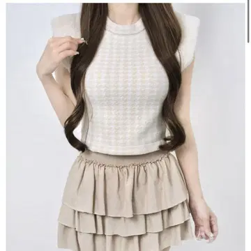 Lumignon Houndstooth 퍼 니트 탑 베이지