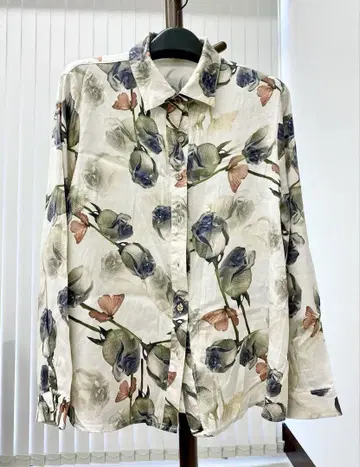 뽕나무 누에고치 실 꽃무늬 긴팔 셔츠 180/100A 3XL