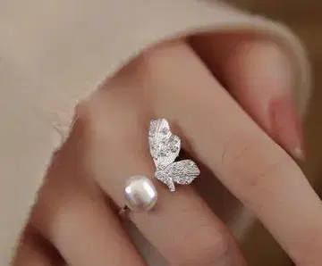 이탈리아에서 구매한 천연 담수 펄 나비 디자인 펄 반지